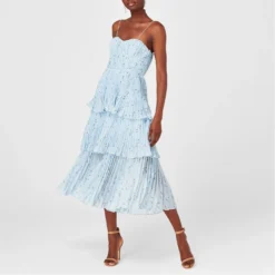 SELF PORTRAIT Metallic Floral Tiered Midi Dress